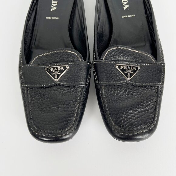 Vintage Prada 90s Y2K Leather Penny Loafer Slide Mules Slip On Flats 1990s 2000s - Picture 6 of 10
